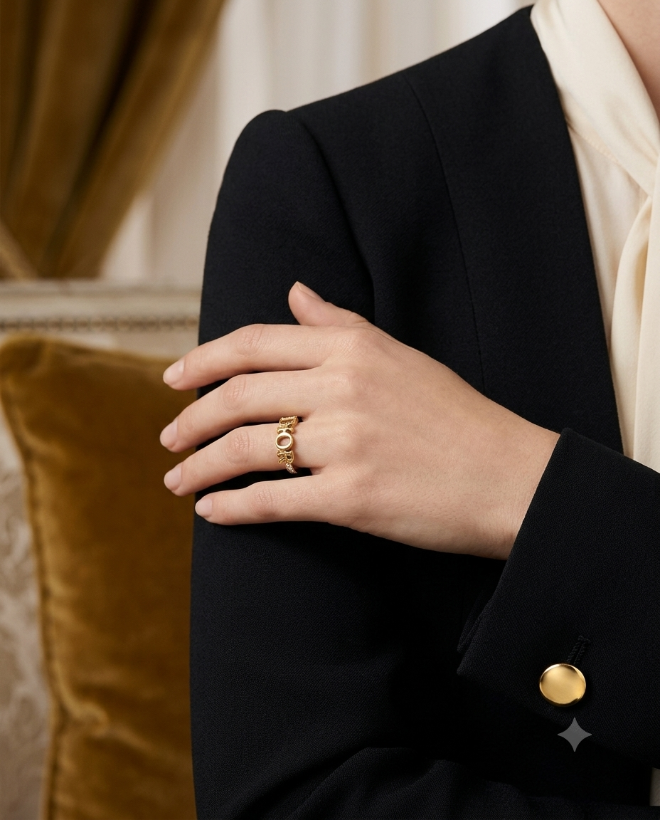 Elegant "DIOR" Script Statement Ring