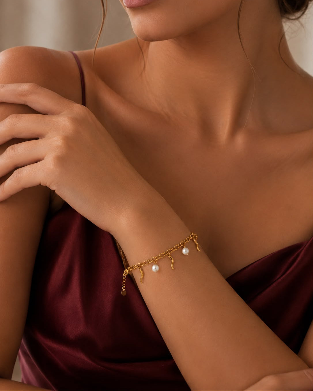 Elegant Pearl & Italian Horn Charm Bracelet