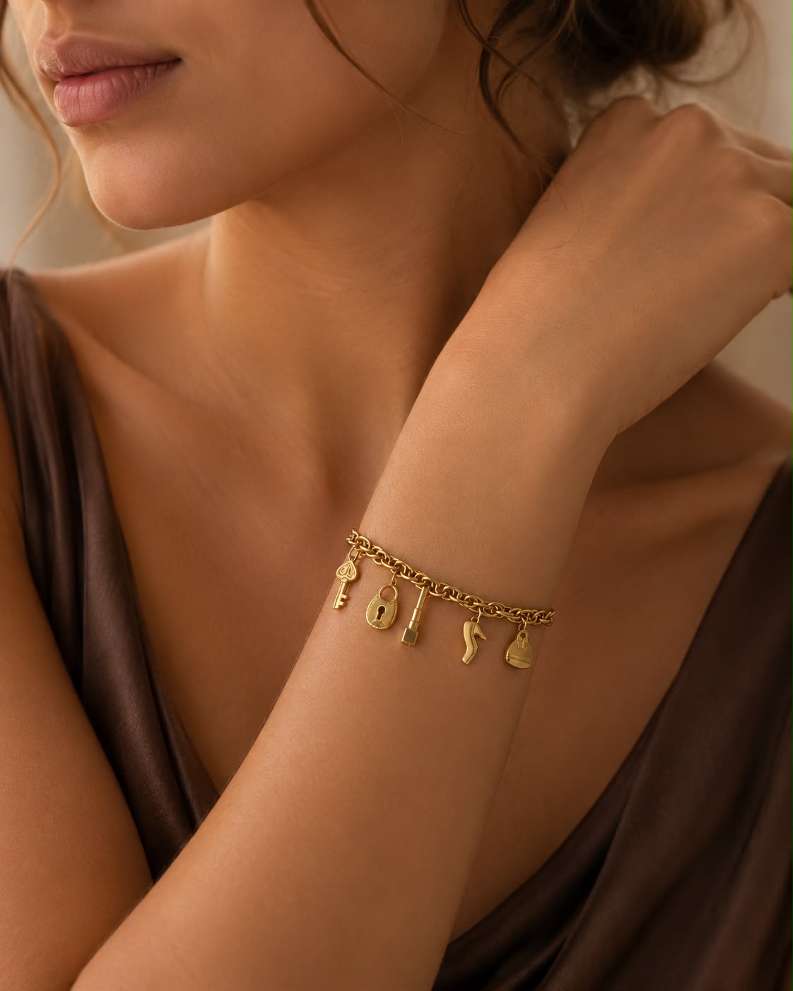 Elegant Multi-Charm Statement Link Bracelet