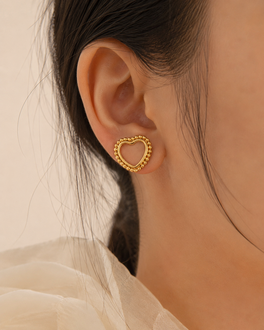 Beaded Open Heart Stud Earrings