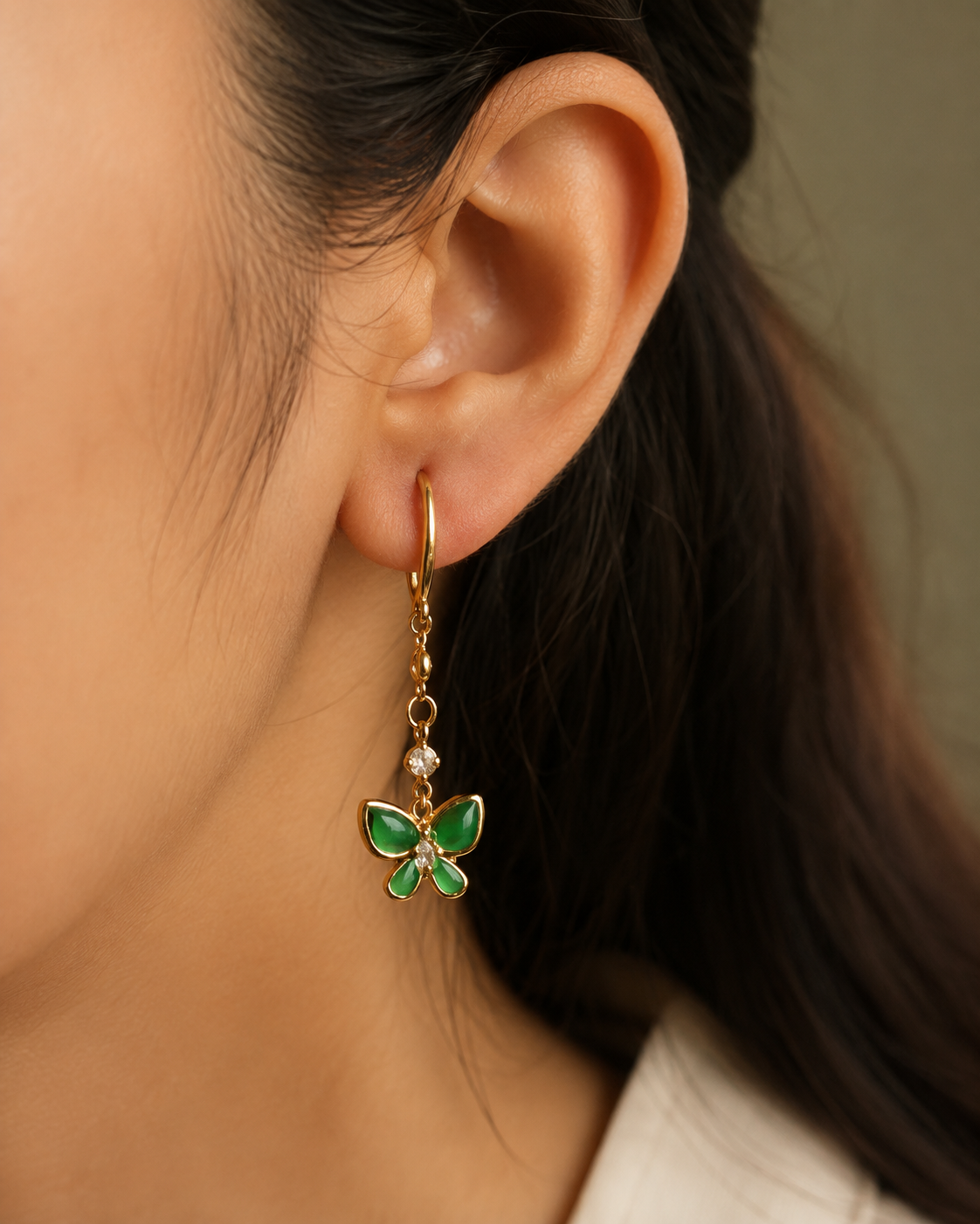 Emerald Butterfly Drop Earrings