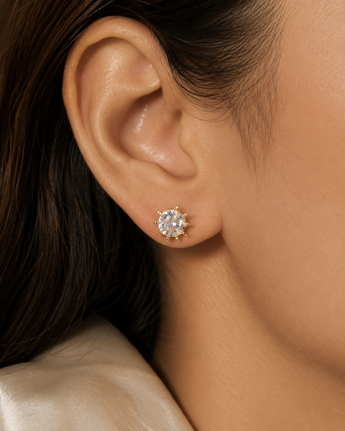 Celestial Sunburst Solitaire Stud Earrings