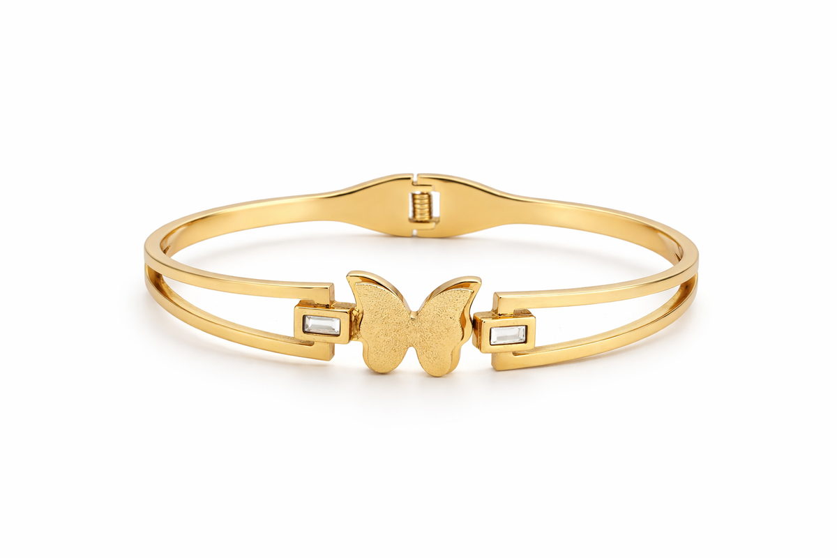 Gold Butterfly Crystal Bangle Bracelet