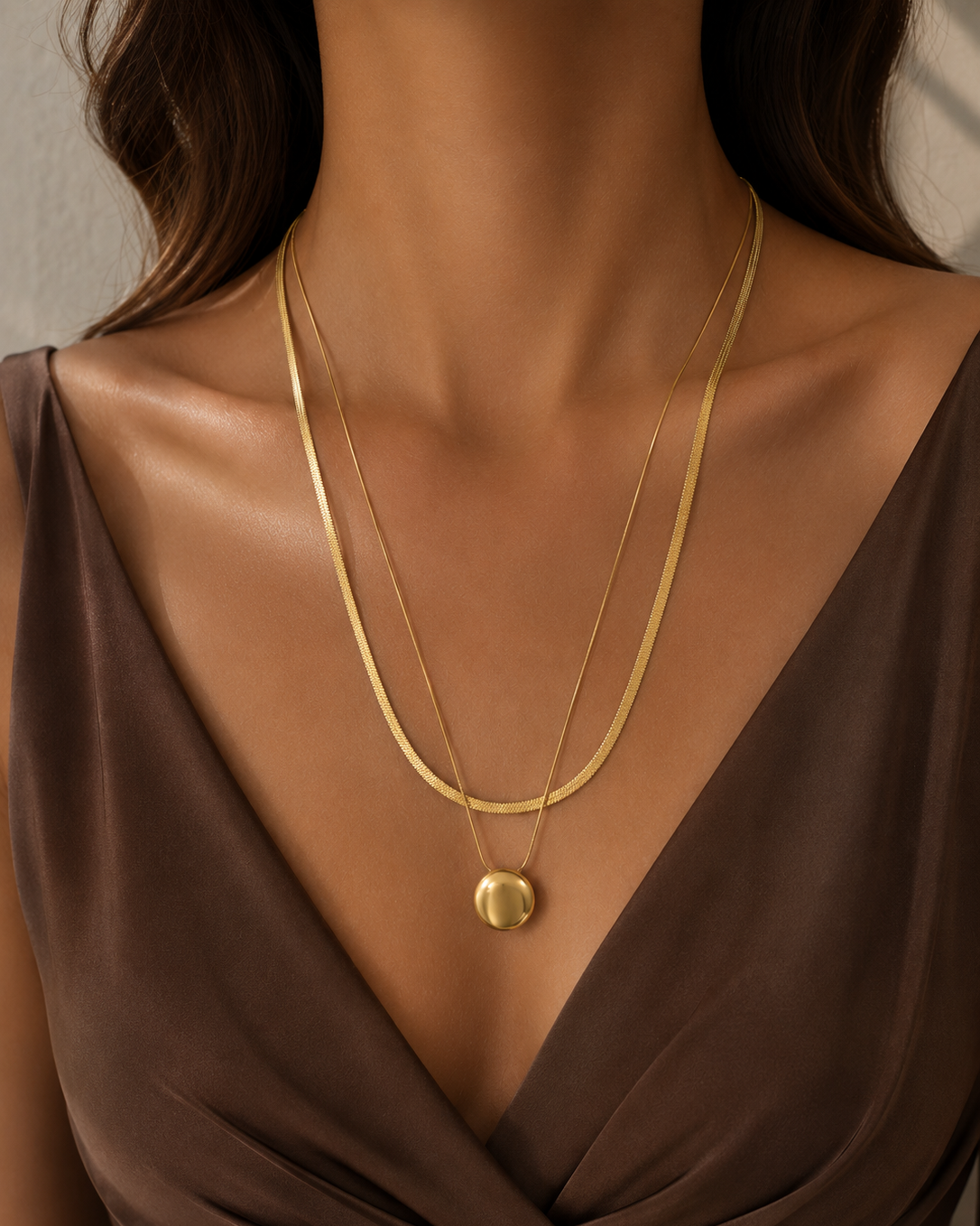 The Layered Disc & Herringbone Necklace Set