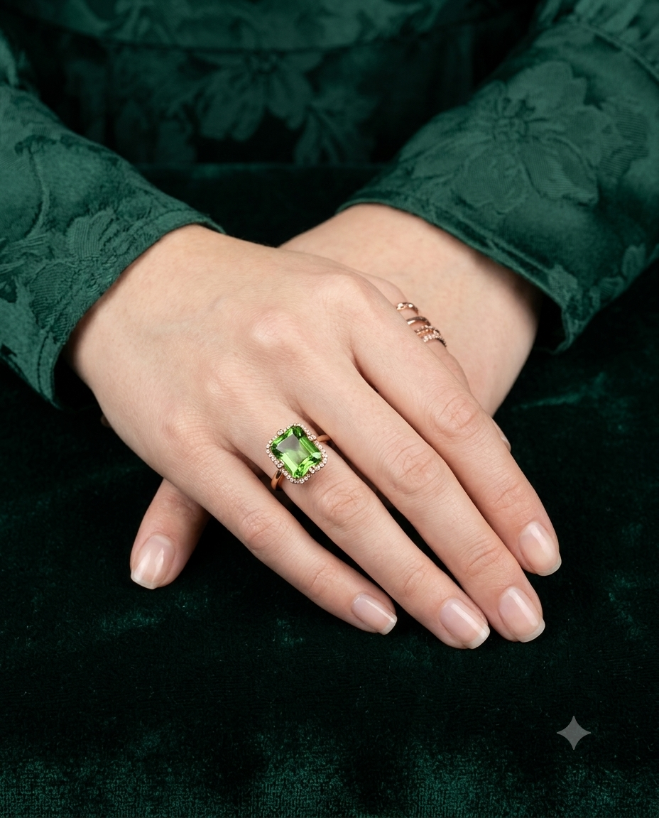 Emerald-Cut Peridot Green Statement Ring