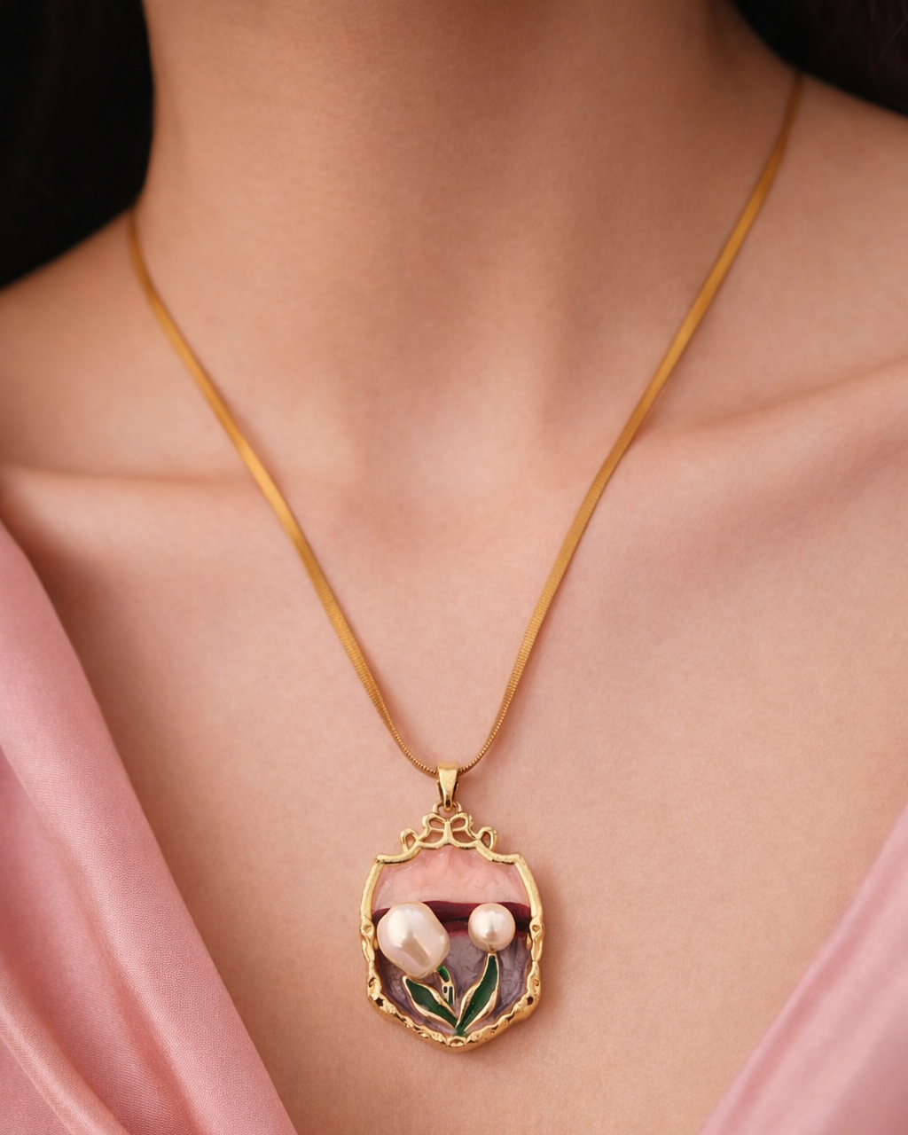 Twin Pearl Magenta Necklace
