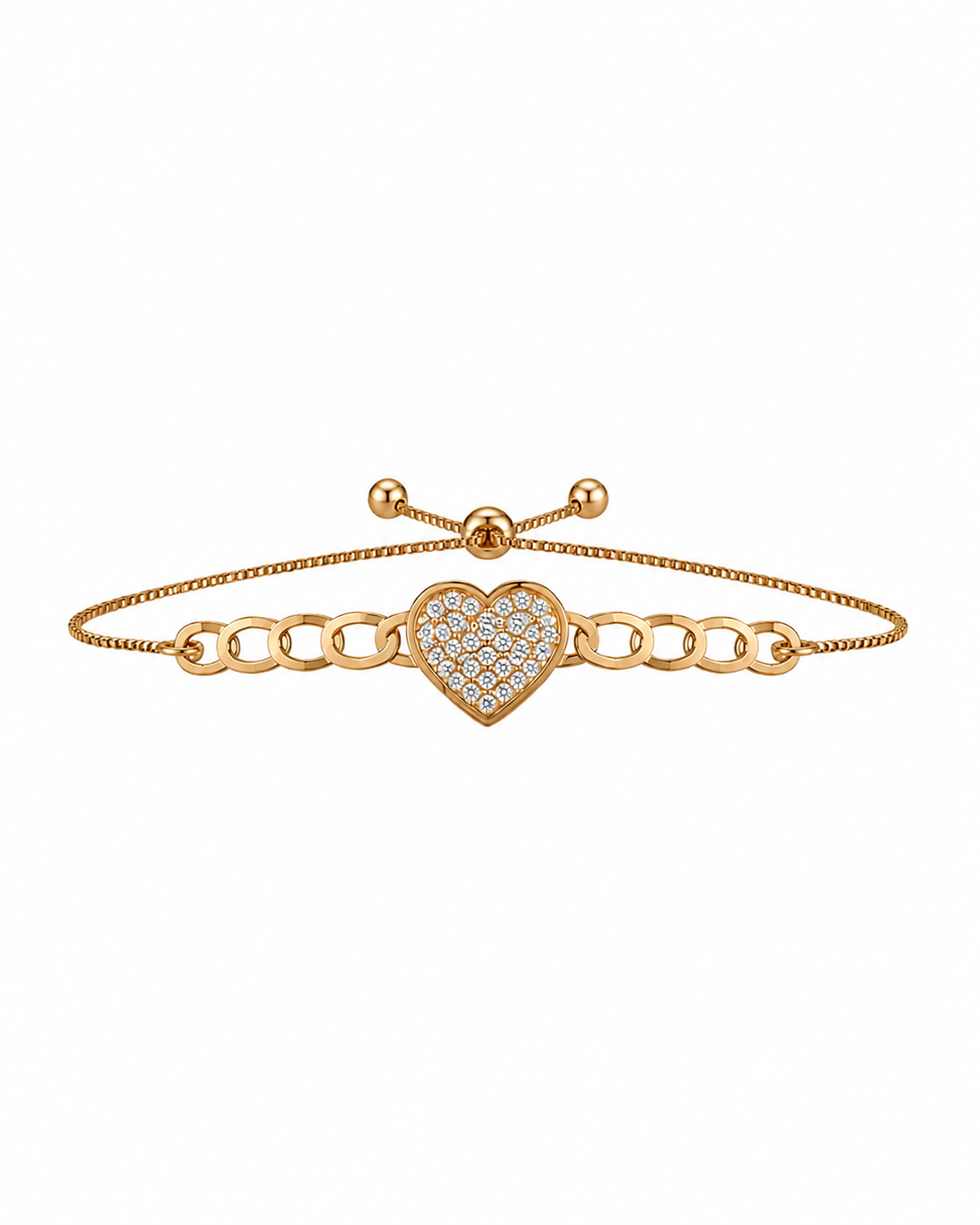 Sparkling Heart Link Chain Bracelet – Gold Finish