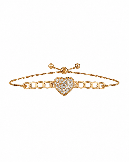 Sparkling Heart Link Chain Bracelet – Gold Finish
