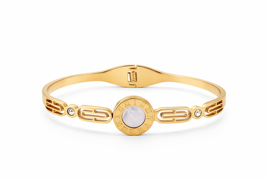 Gold Roman Dial Bracelet | Elegant Cuff Bangle