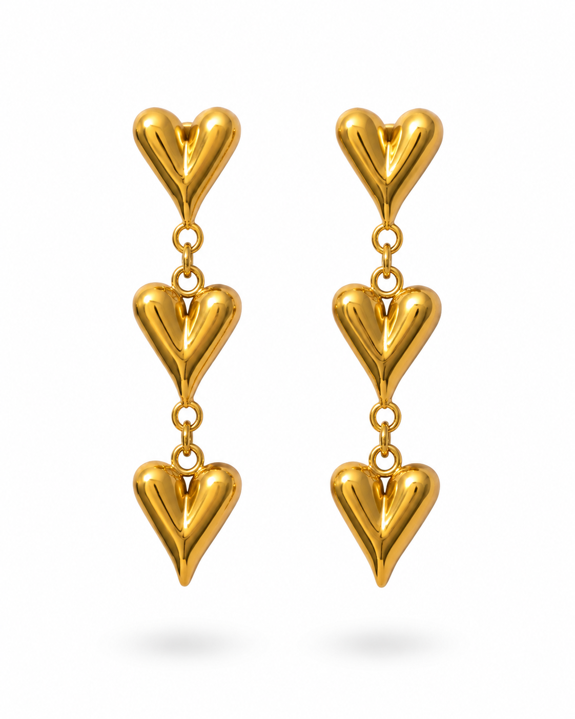 Triple Puffed Heart Drop Earrings