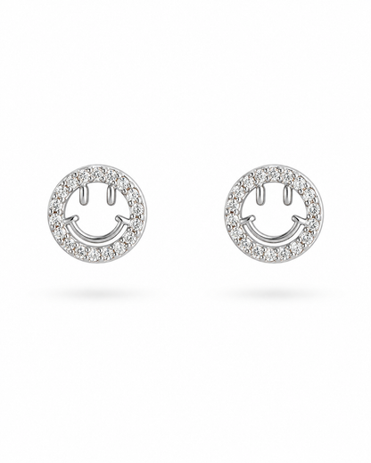 Smiley Face Pave Stud Earrings