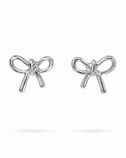 Minimalist Silver Bow Stud Earrings