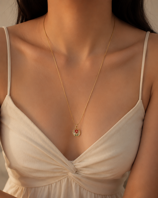Vermilion Floral Pearl Pendant Necklace