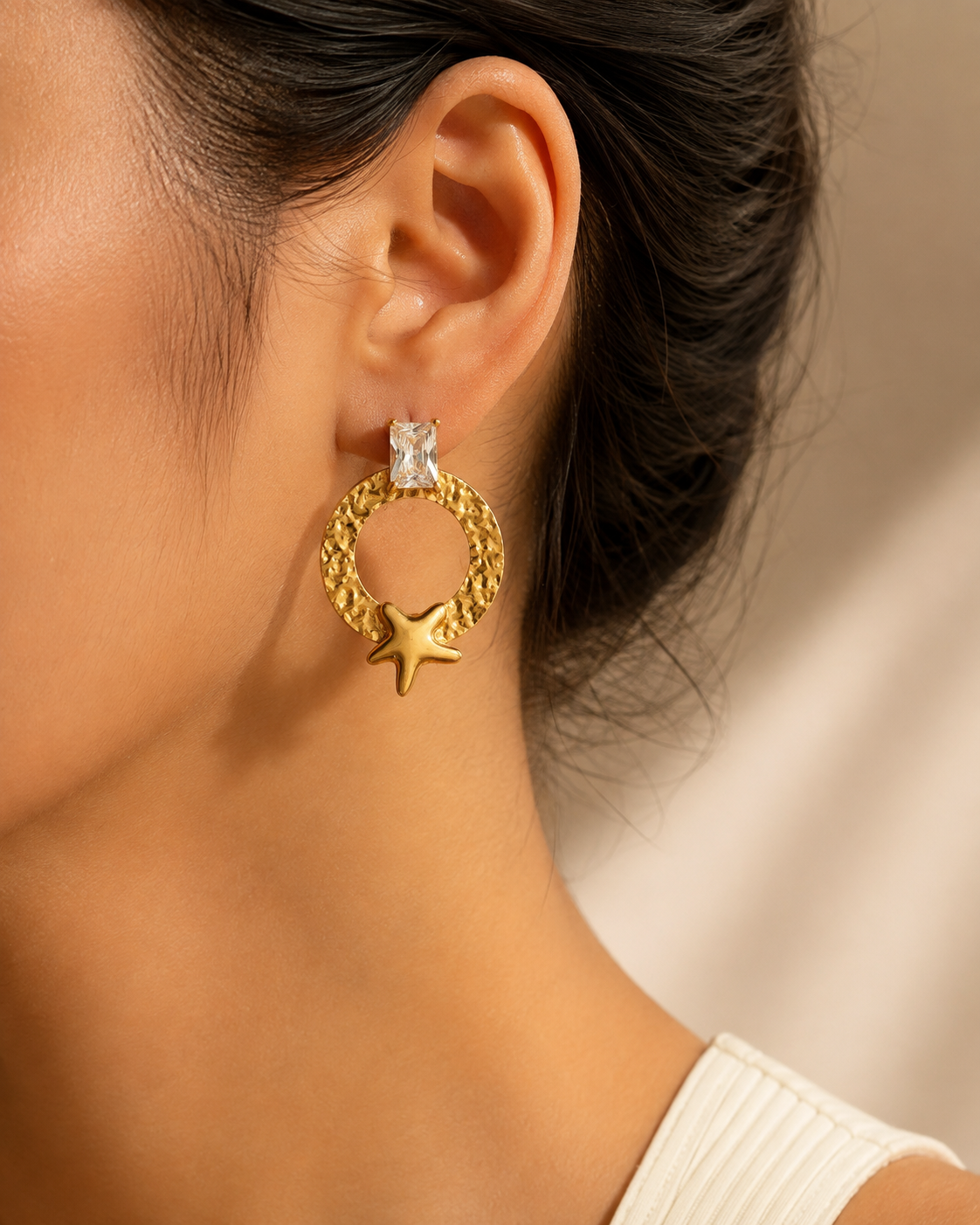 Celestial Hammered Starburst Drop Earrings