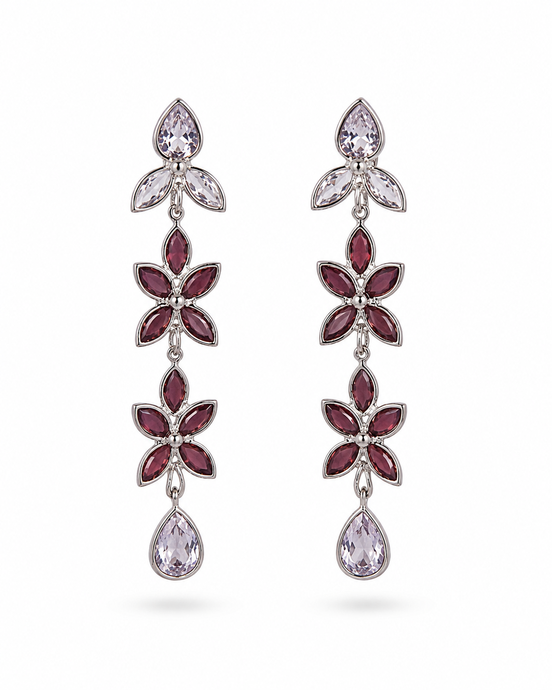 Floral Cascade Amethyst & Crystal Drop Earrings