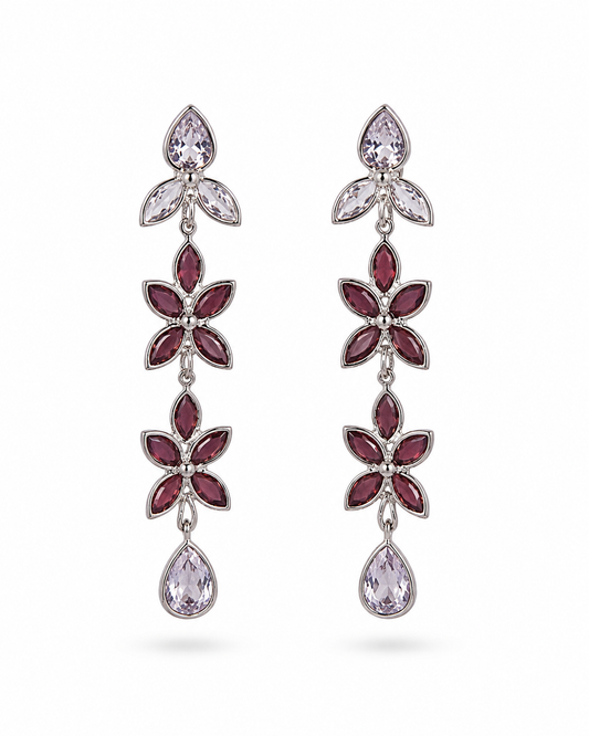 Floral Cascade Amethyst & Crystal Drop Earrings