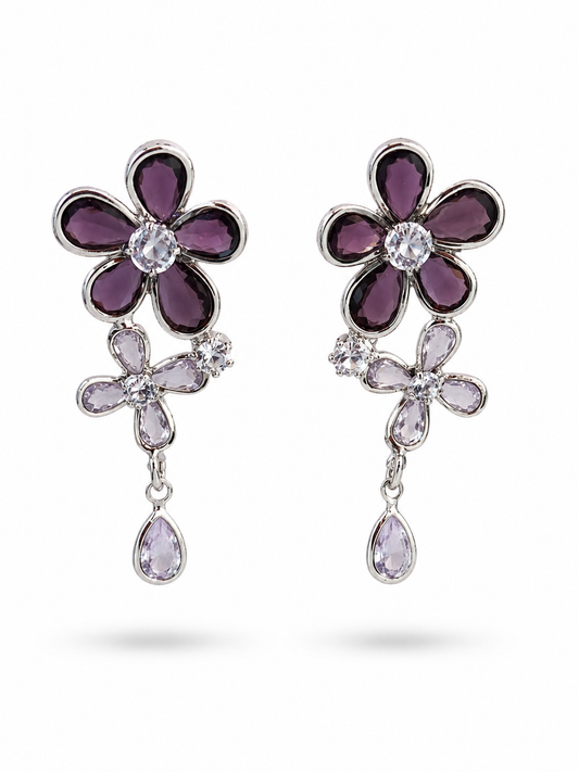 Amethyst Floral Cascade Drop Earrings