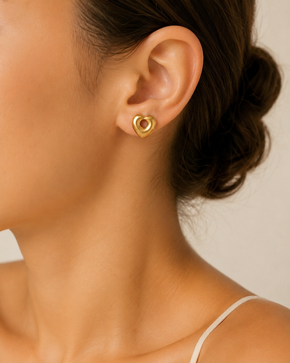Hollow Puffy Heart Stud Earrings