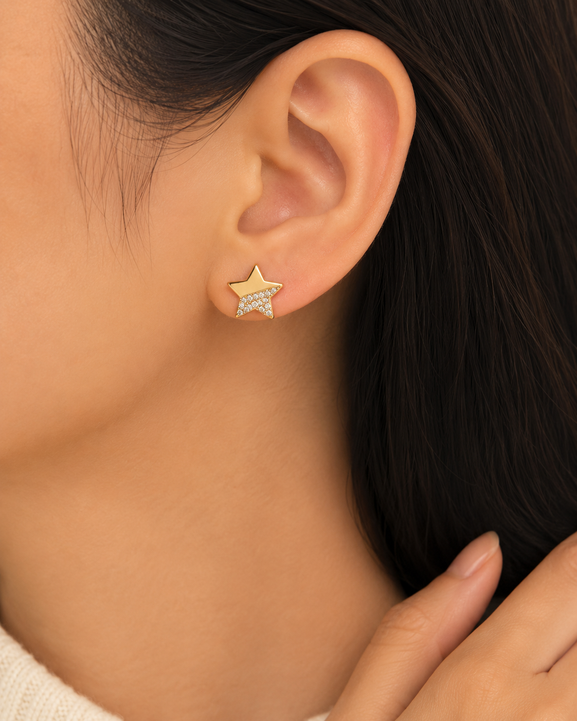 Half-Pave Celestial Star Stud Earrings