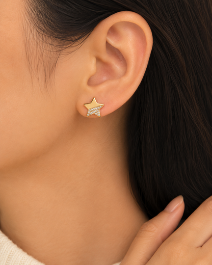 Half-Pave Celestial Star Stud Earrings