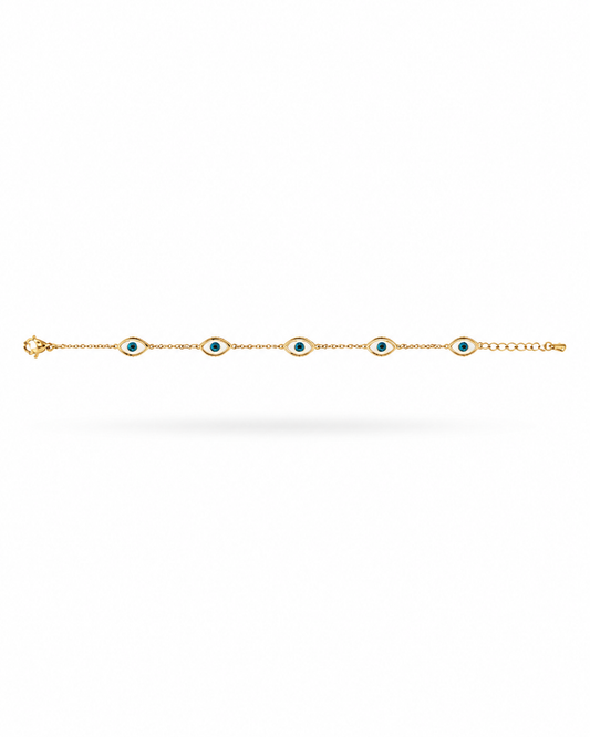 Gold Evil Eye Station Chain Bracelet