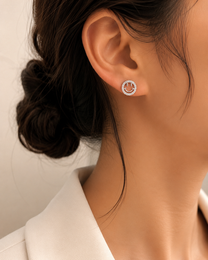 Smiley Face Pave Stud Earrings