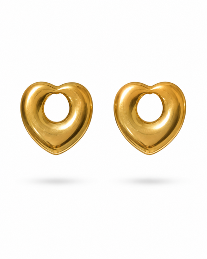 Hollow Puffy Heart Stud Earrings