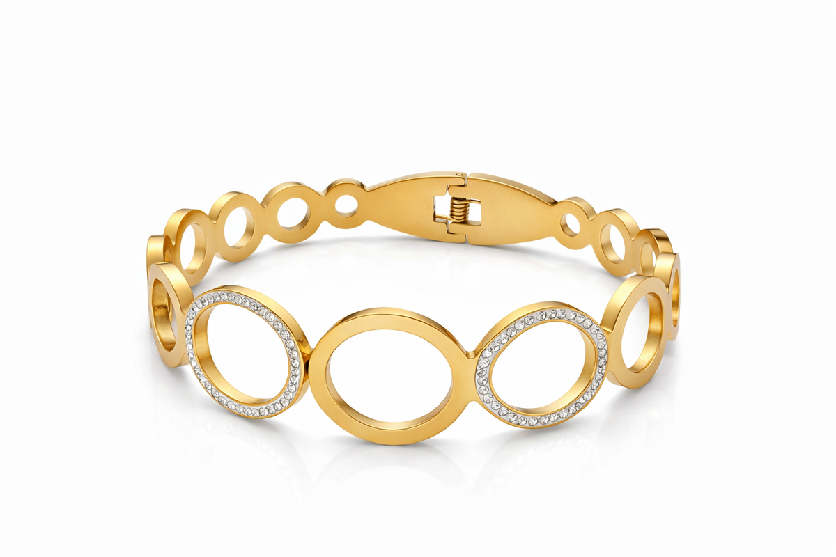 Gold Circle Link Bracelet with Crystal Accents