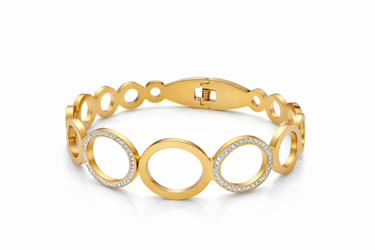 Gold Circle Link Bracelet with Crystal Accents
