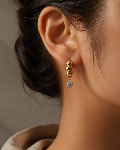 Golden Globe Heart Drop Earrings