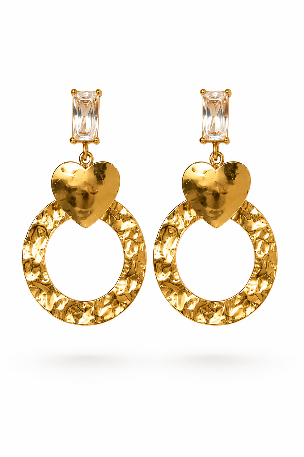 Vintage-Inspired Hammered Hoop & Heart Dangle Earrings