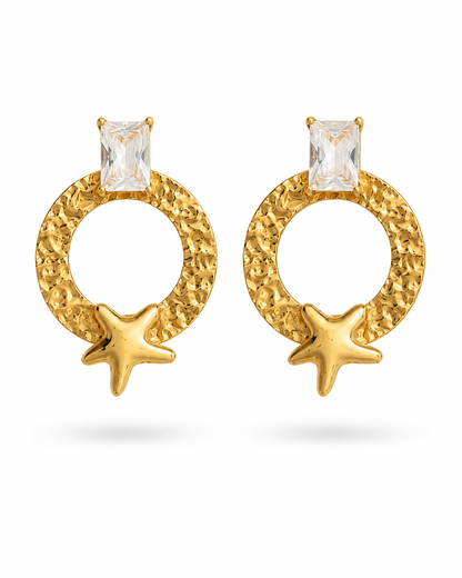 Celestial Hammered Starburst Drop Earrings