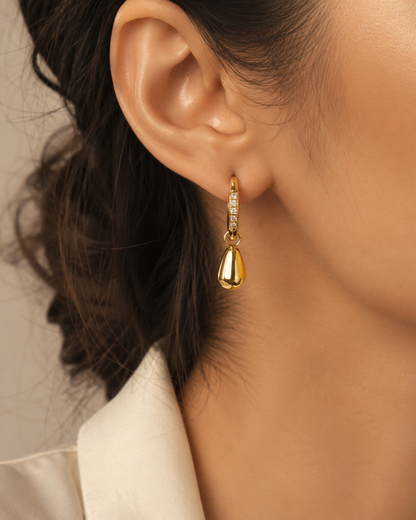 Sparkling Waterdrop Charm Hoop Earrings