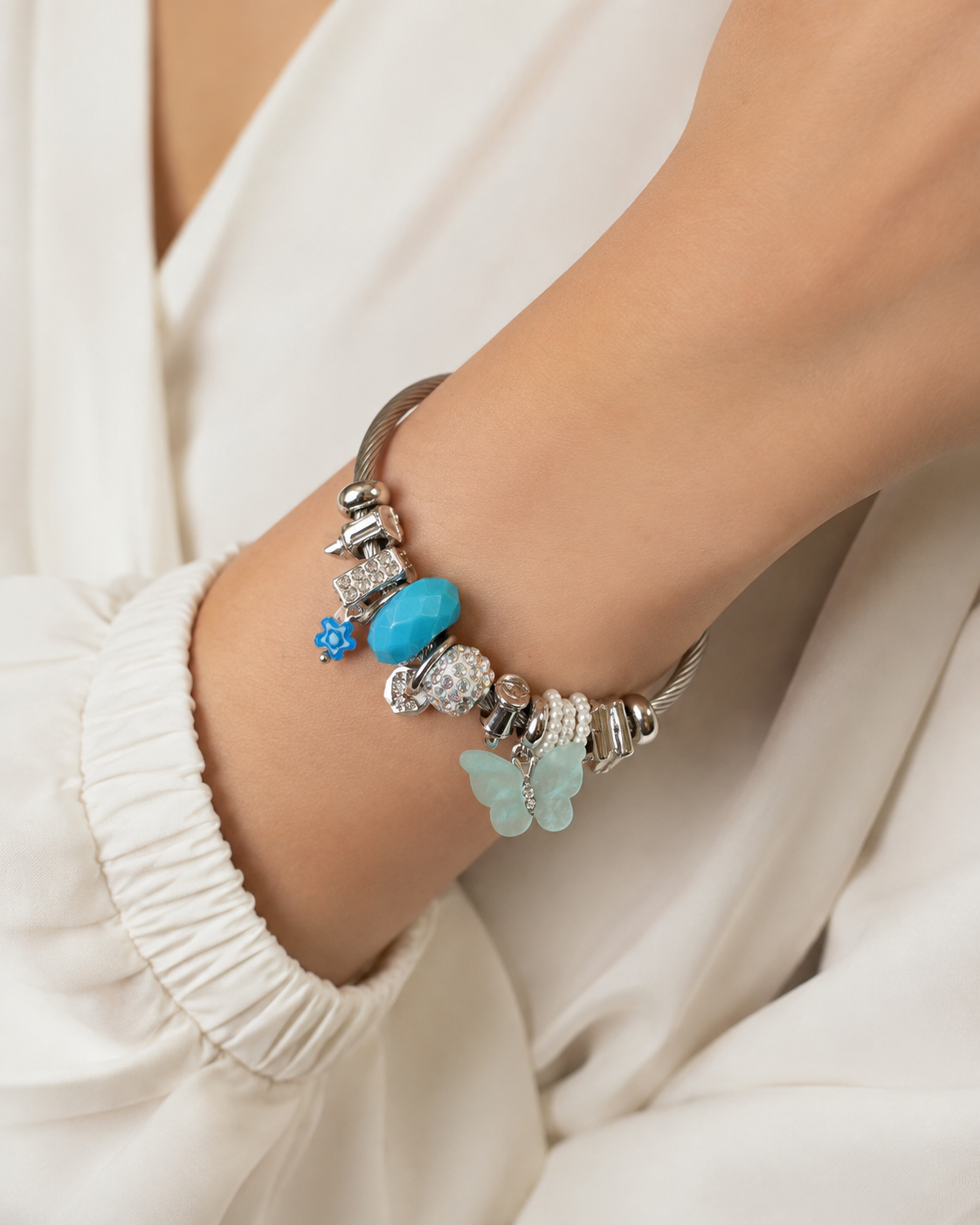 Ocean Breeze Butterfly Charm Bangle