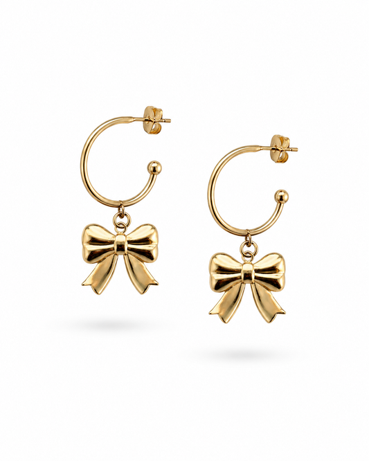 Golden Bow Charm Hoop Earrings