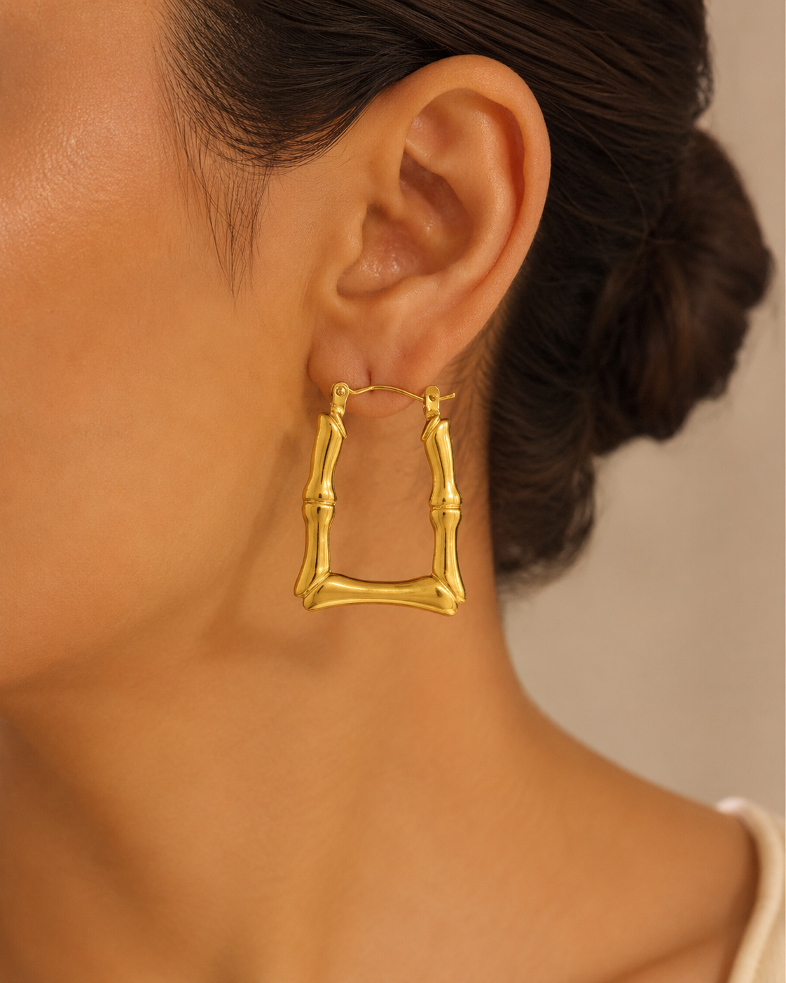 Golden Bamboo Rectangular Hoop Earrings
