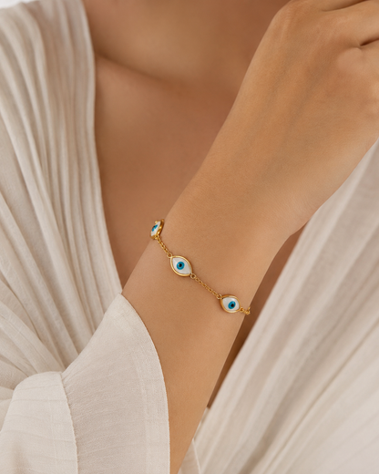 Gold Evil Eye Station Chain Bracelet