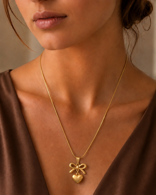 The Amour Bow & Heart Pendant Necklace