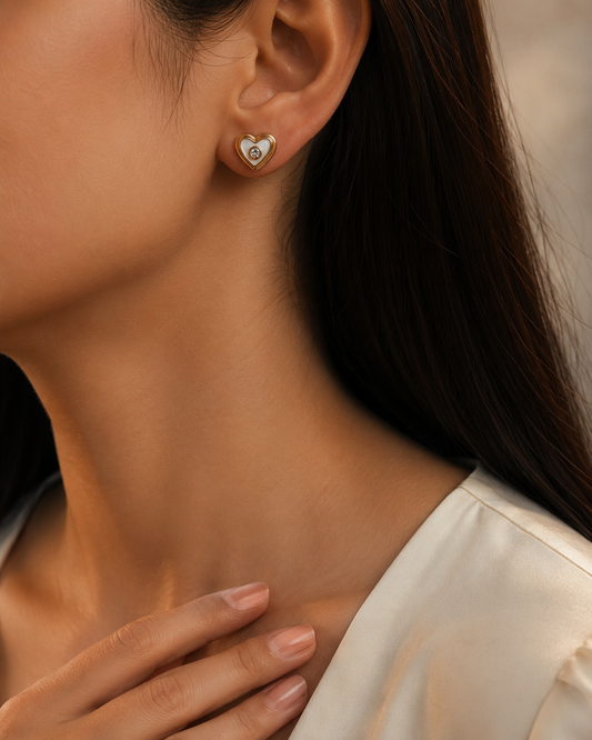 Elegant Heart Enamel Stud Earrings