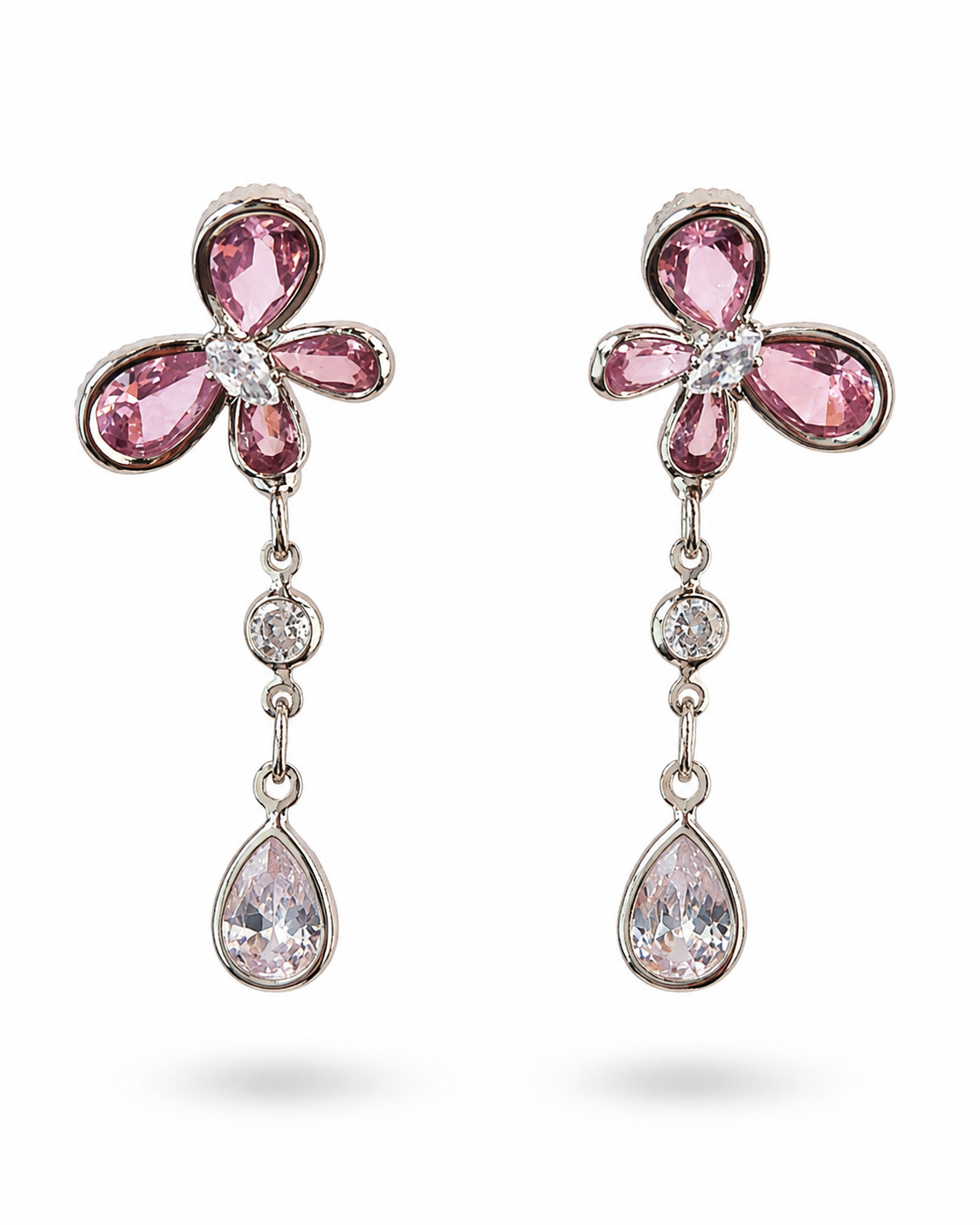 Pink Crystal Floral Drop Earrings