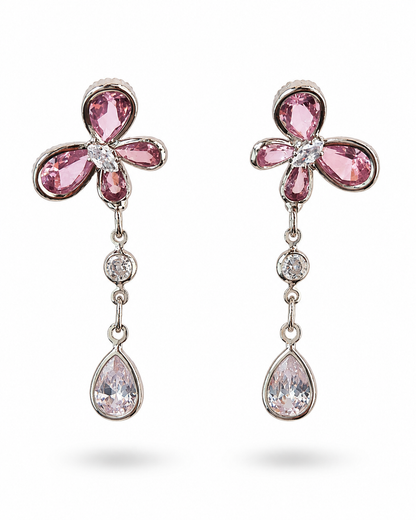 Pink Crystal Floral Drop Earrings