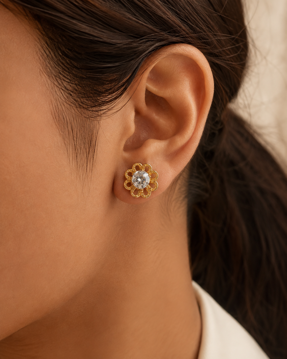 Vintage Petal Crystal Stud Earrings