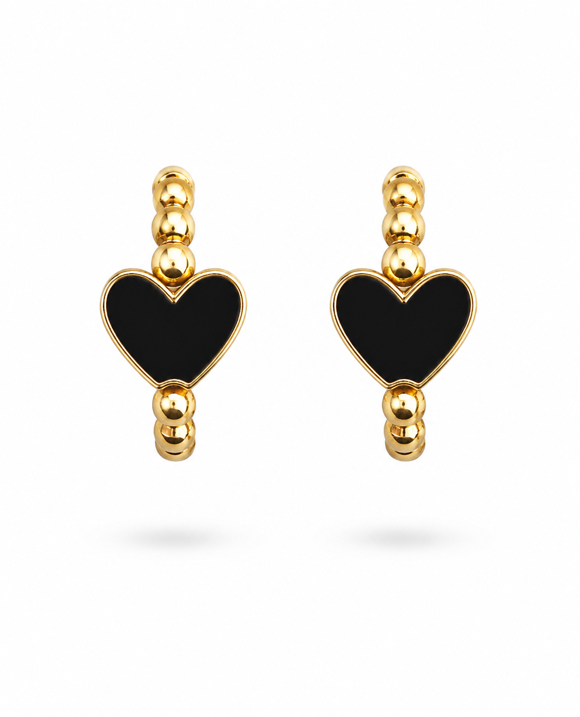 Black Enamel Heart Beaded Huggie Hoop Earrings