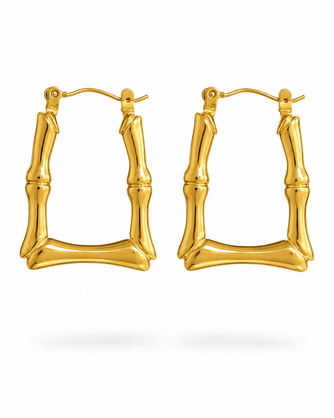 Golden Bamboo Rectangular Hoop Earrings