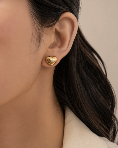 Sparkling Crystal Embedded Heart Earrings