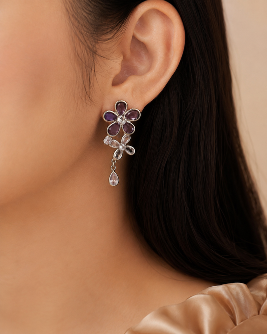Amethyst Floral Cascade Drop Earrings