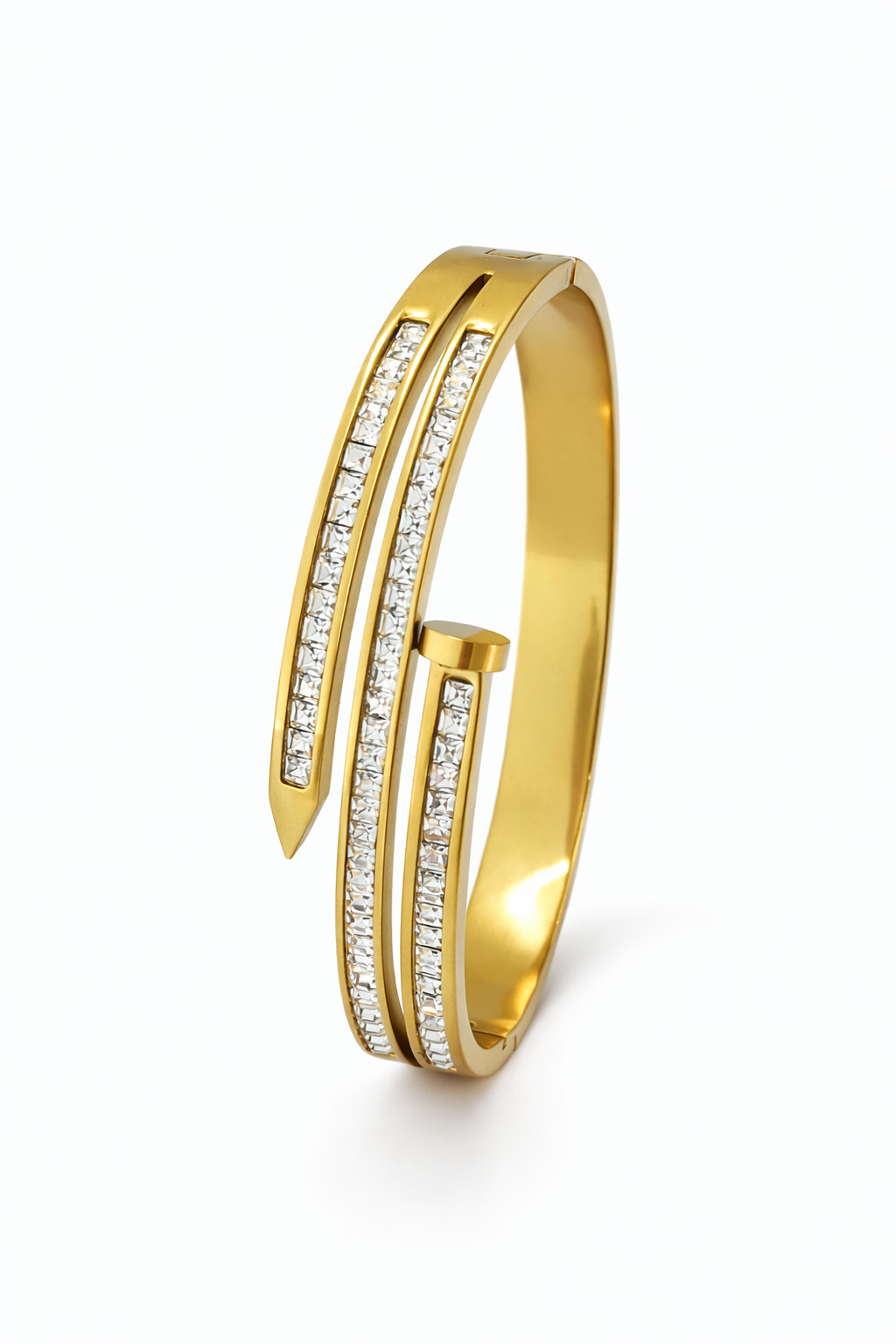 Gold Nail Style Crystal Bangle Bracelet
