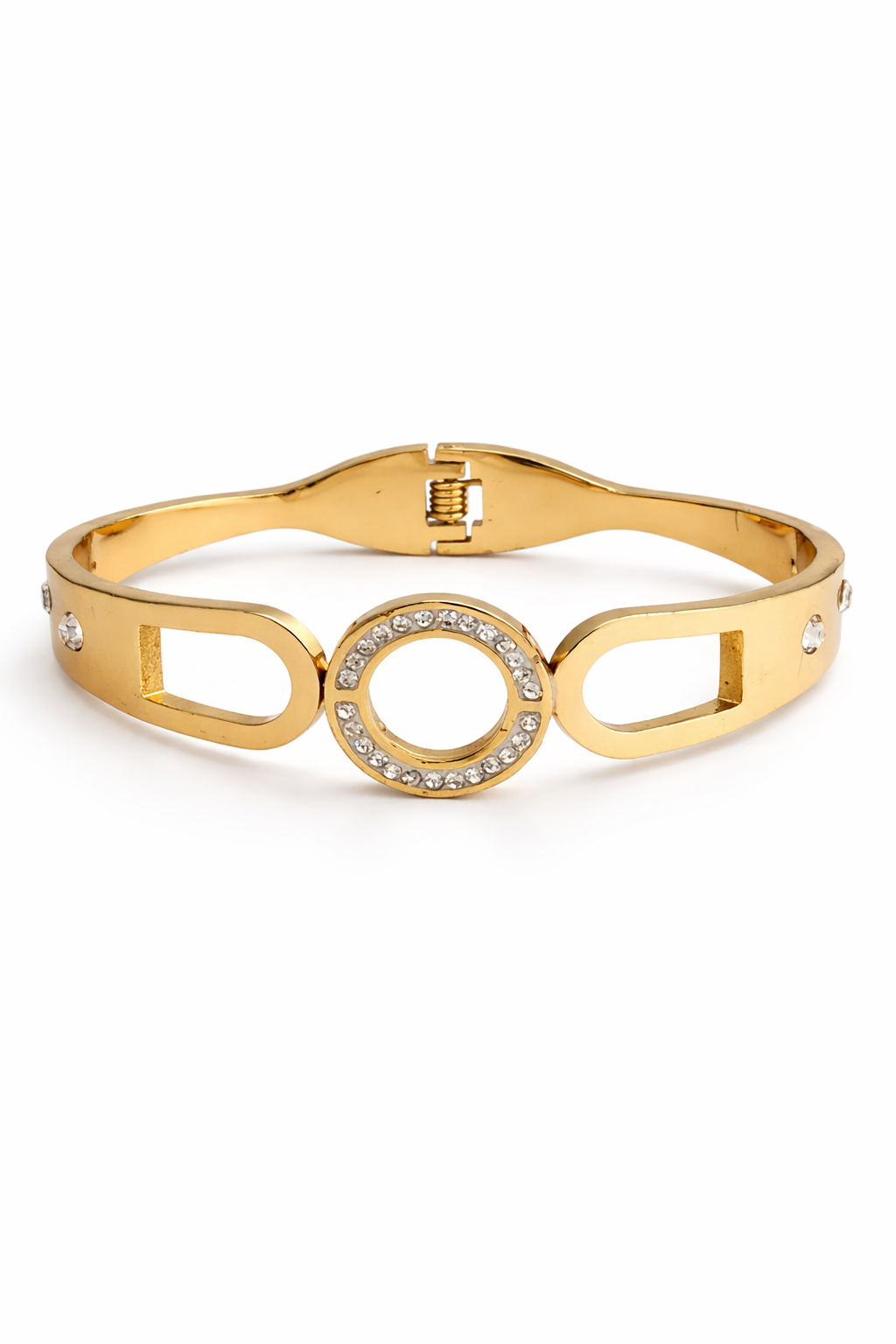 Gold Circle Crystal Link Bangle Bracelet