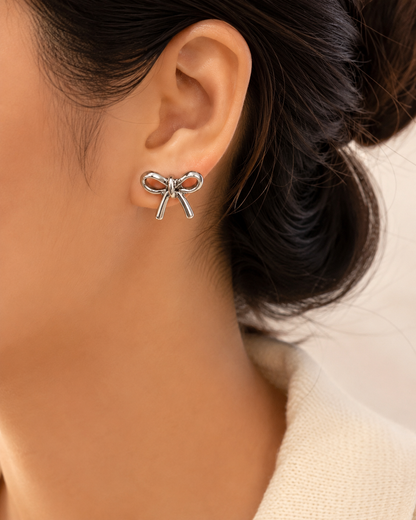 Minimalist Silver Bow Stud Earrings