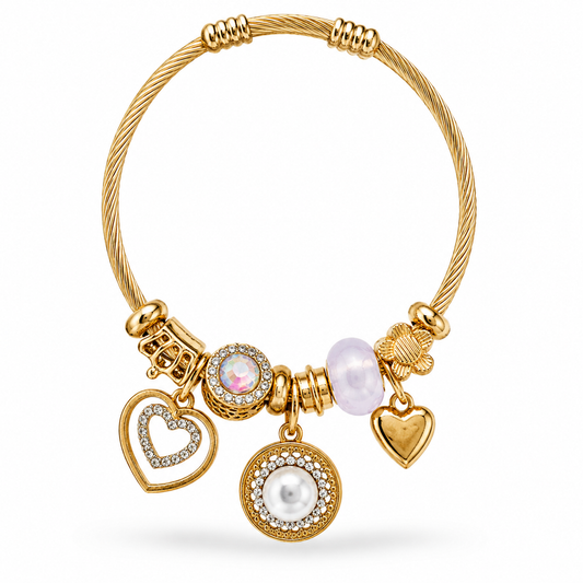 Golden Luxe Pearl & Crystal Charm Pandora